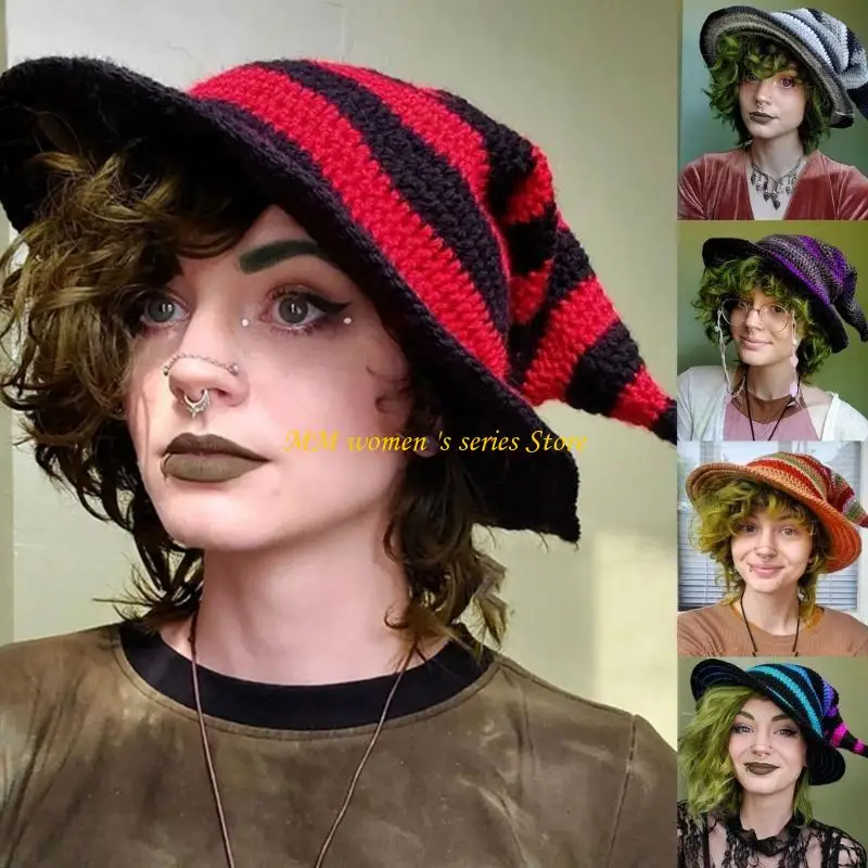 Q39C 肌に優しいニット魔女帽子手作りハロウィン Diy ヘアアクセサリー工芸品ハロウィンカーニバルパーティー用品