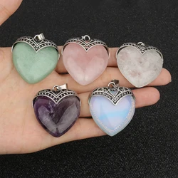 1pc Heart Shape Natural Stone Tiger Eye Aventurine Pendant With Chain Jewelry Box Charm Pendant Set for Necklace Women Accessory