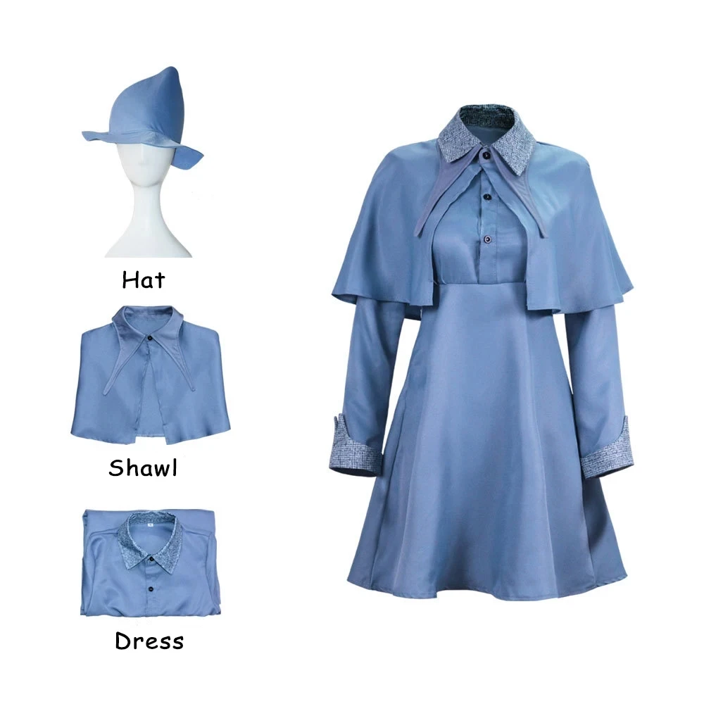 Wizard School Witch Fleur Isabelle Delacour Cosplay Costume Beauxbaton Magic Women School Uniform Hat Dress Suit Halloween