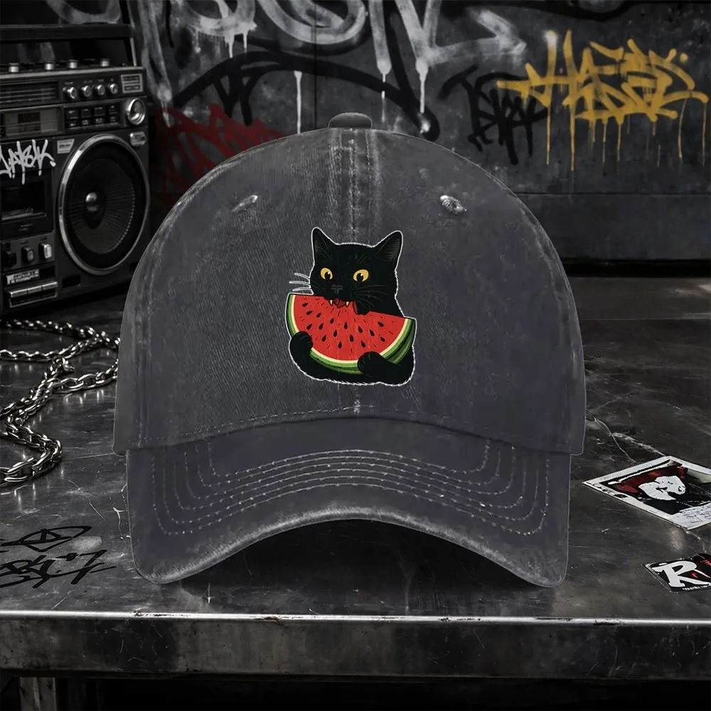 Watermelon Cat Cartoon Vintage Washed Baseball Cap Unisex Outdoor Sports Casual Street Style Hat