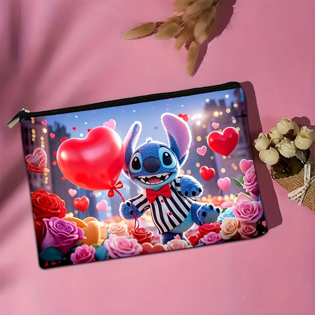 1-Stitch Love and Balloon Makeup Bag - Levendig Stitch-ontwerp, perfecte reisopbergtas met ritssluiting - Leuk verjaardagscadeau