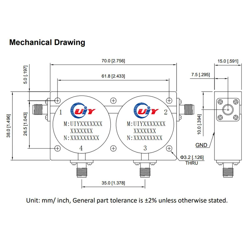 300 واط عالية الطاقة UHF 200 إلى 1875 ميجا هرتز 4 منافذ RF المزدوج تقاطع المروج المحوري #6