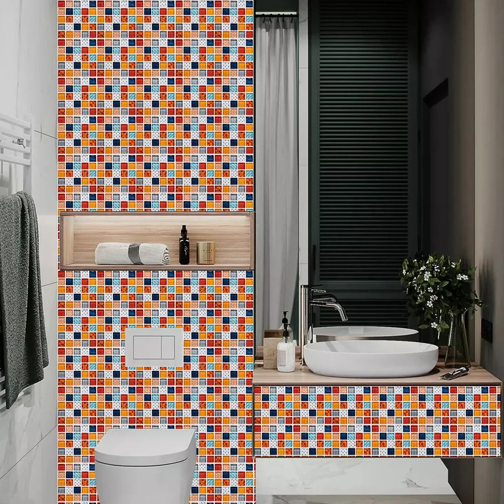 10 sztuk/zestaw 10/15/20/30cm kolorowe płaskie marmurowe mozaiki twarde płytki naklejka ścienna szafa kuchenna Home Decor tapeta pcv mural artystyczny — zdjęcie 5