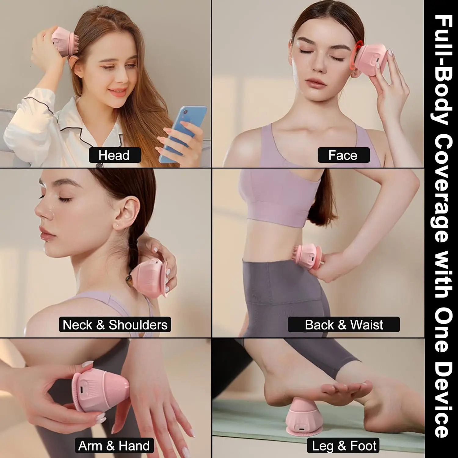 Mini Electric Silicone Scalp & Body Massager with Suction Cup – 4 Massage Heads, Rechargeable Vibration & Heat, Handheld Portabl