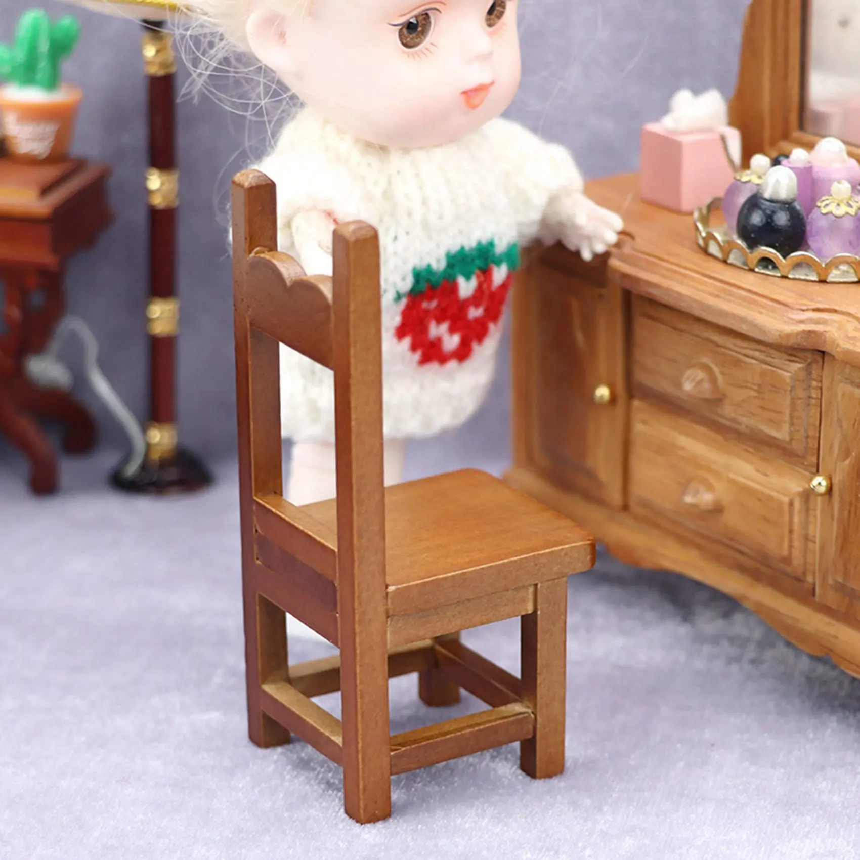 1/12 Scale Dollhouse Miniature Chair, Furniture Chair Model for Dollhouse Living Room Decoration Accessories Mahogany