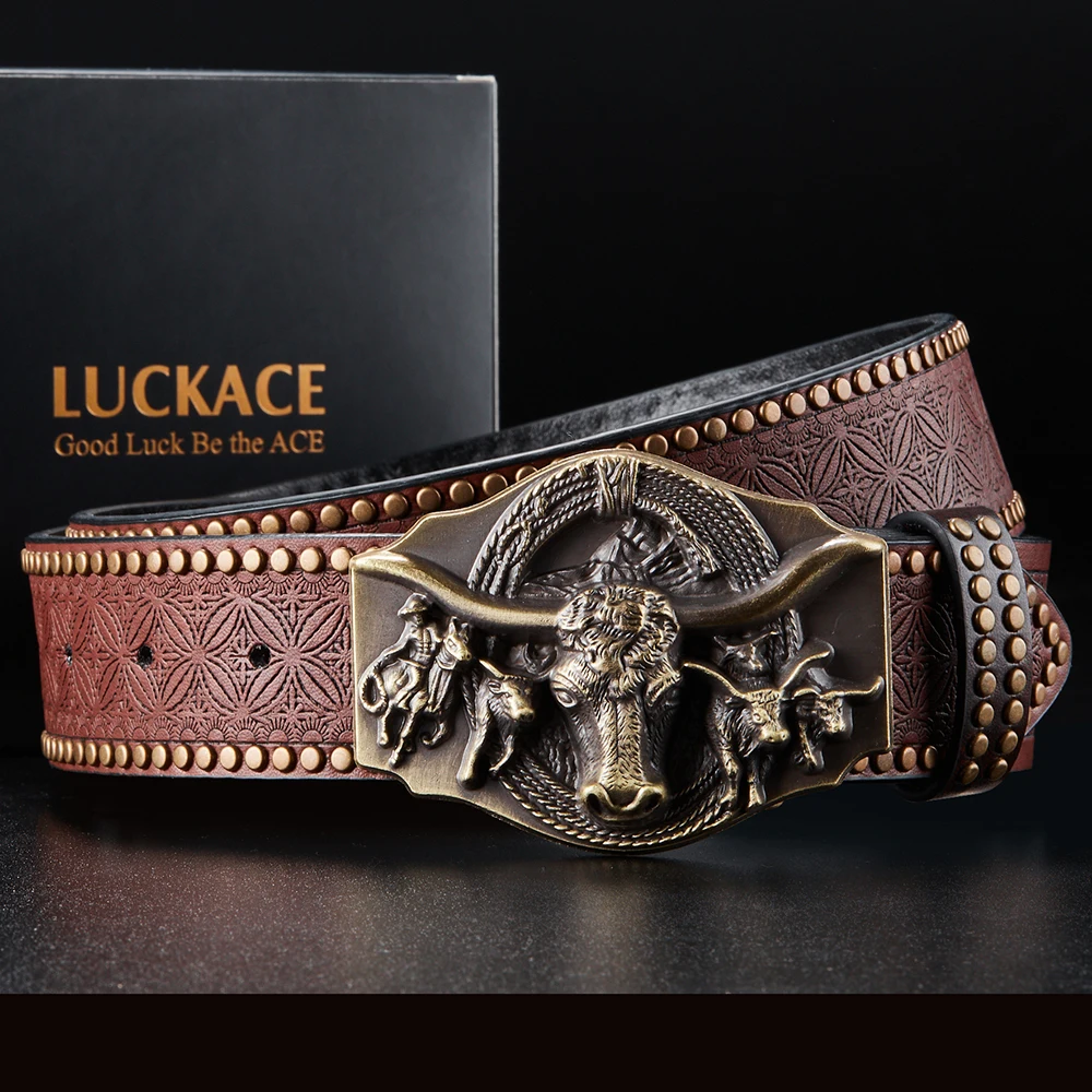 LUCKACE Vintage Design Mens Western Cowboy cintura fatta a mano elegante cintura in rilievo buon regalo per marito padre fidanzato fratelli