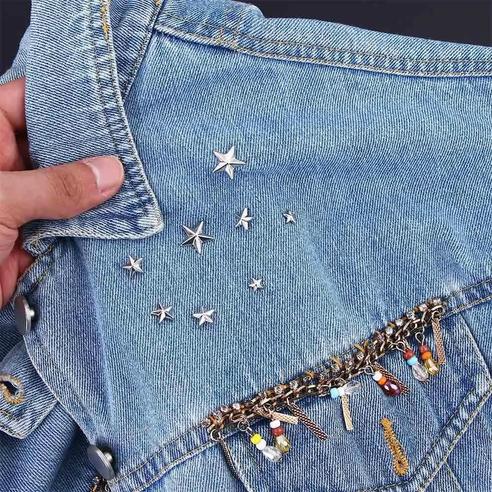 Metal Silver Star Rivets DIY Clothes Shoes Bags Handmade Clothing Accessories Punk Leather Studs Spikes Spots Nails Head Buttons