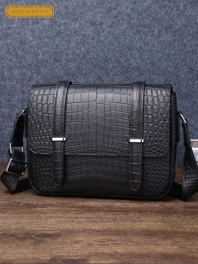 Mens Genuine Leather Bag Business Casual Office Men Briefcase Crocodile Skin Satchels Vintage Single Shoulder Messenger Bags