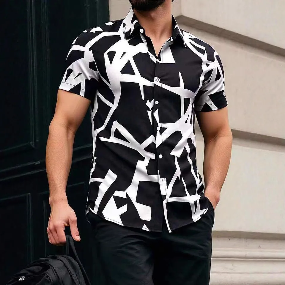 Summer Men's Top 3D Geometric Pattern Fashion Casual Shirt Digital Printing Short Sleeve Shirt Men's