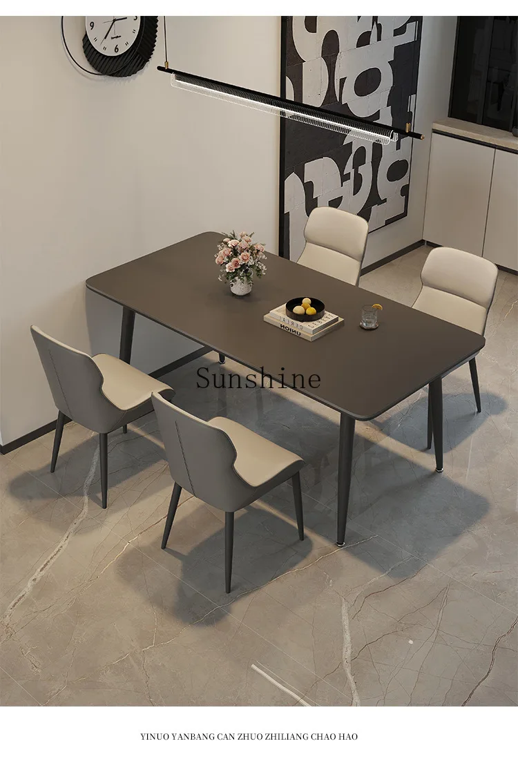 Italian black rock slab dining table rectangular modern simple household small apartment rock slab dining table