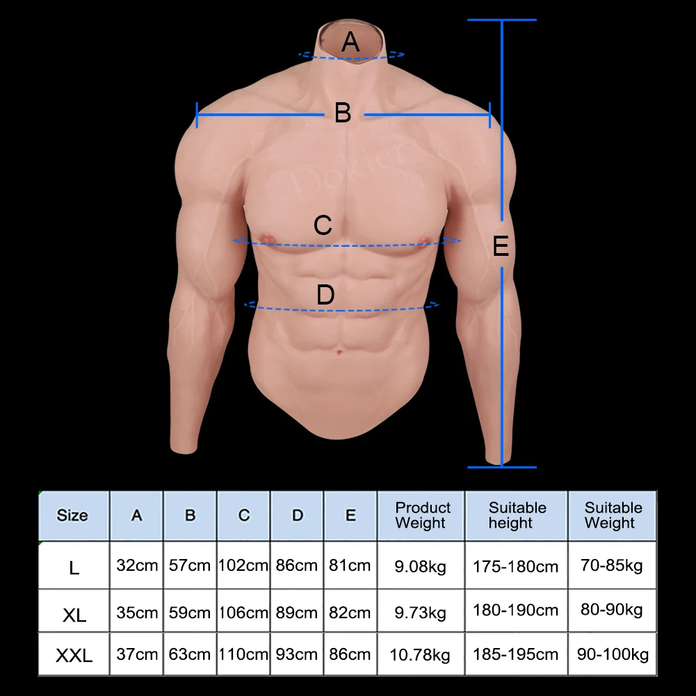 Dokier Plus Size Realistic Silicone Fake Muscle Realistic Macho Muscle Suit Simulation Muscles Cosplay Transgender