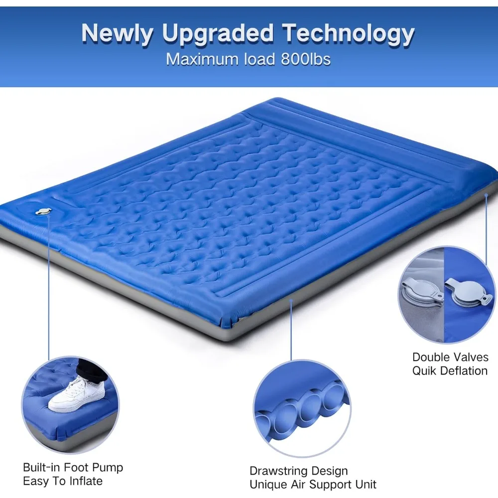 Double Sleeping Pad Camping, Self Inflating 6'' Extra-Thick 2 Person Pillow Built-in Foot Pump Waterproof Inflatable Sleeping