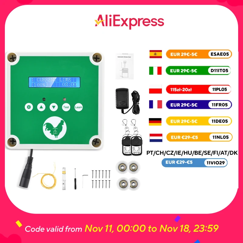 Porte automatique de poulailler, ouvre-porte de poulailler, capteur manuel de télécommande, synchronisation de la lumière, 3 Modes d'alimentation, énergie solaire