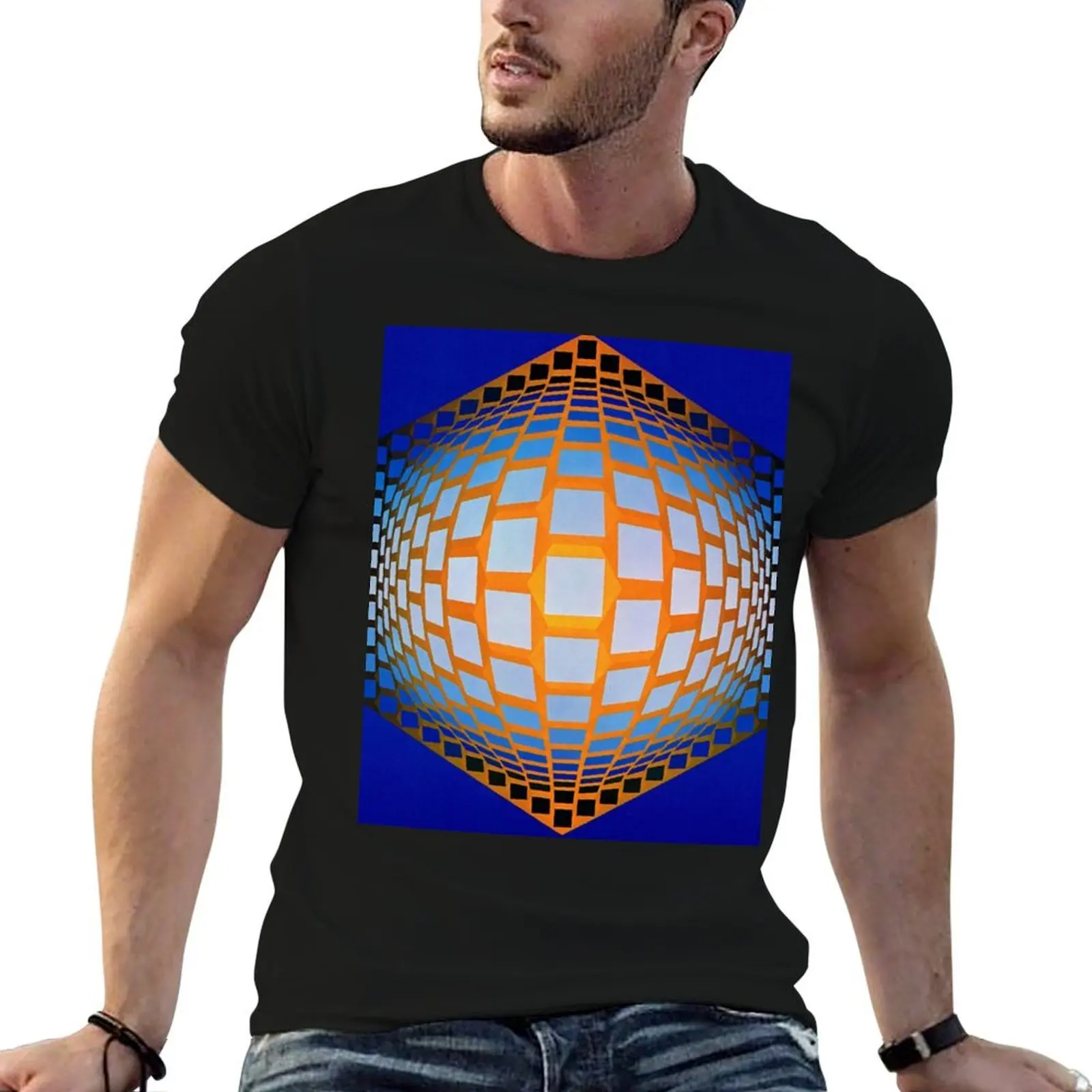 Original Paintings by Victor Vasarely, 1906-1997, France, Op Art T-Shirt Big and Tall Crew Neck Tee