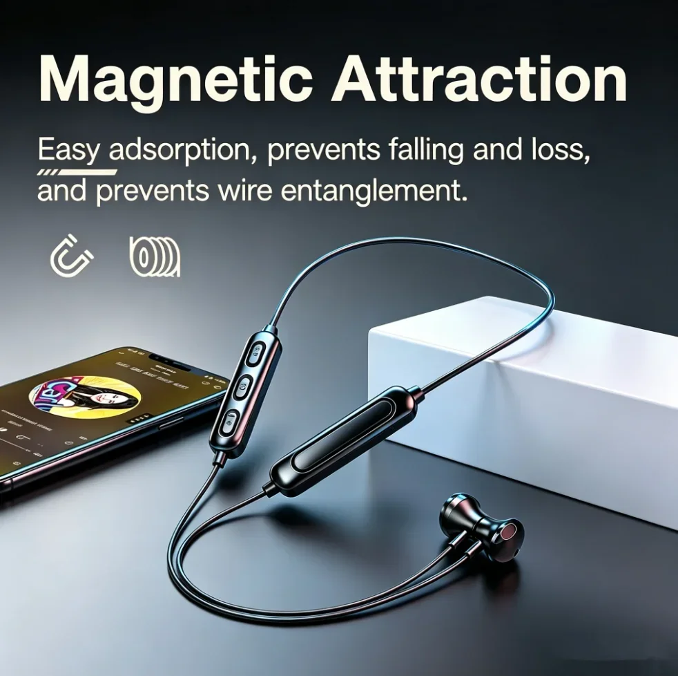 Neckband Bluetooth 5.3 Headphones, Metal Earbuds, Shocking Bass, Magnetic Sport Wireless Earphone for Running Workout