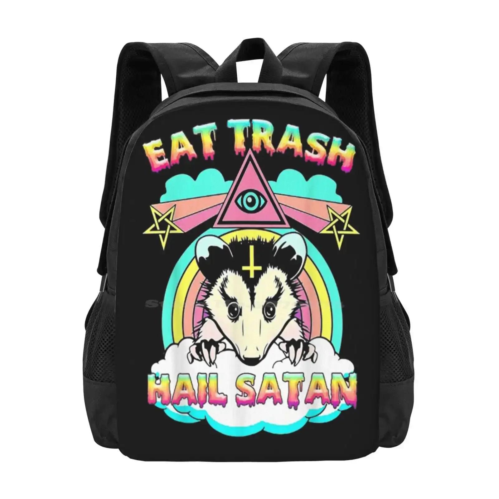 

Eat Trash Hail Сатана Енот P Большой вместительный школьный рюкзак Сумки для ноутбука Eat Trash Hail Енот Пентаграмма Сатанинский Гар