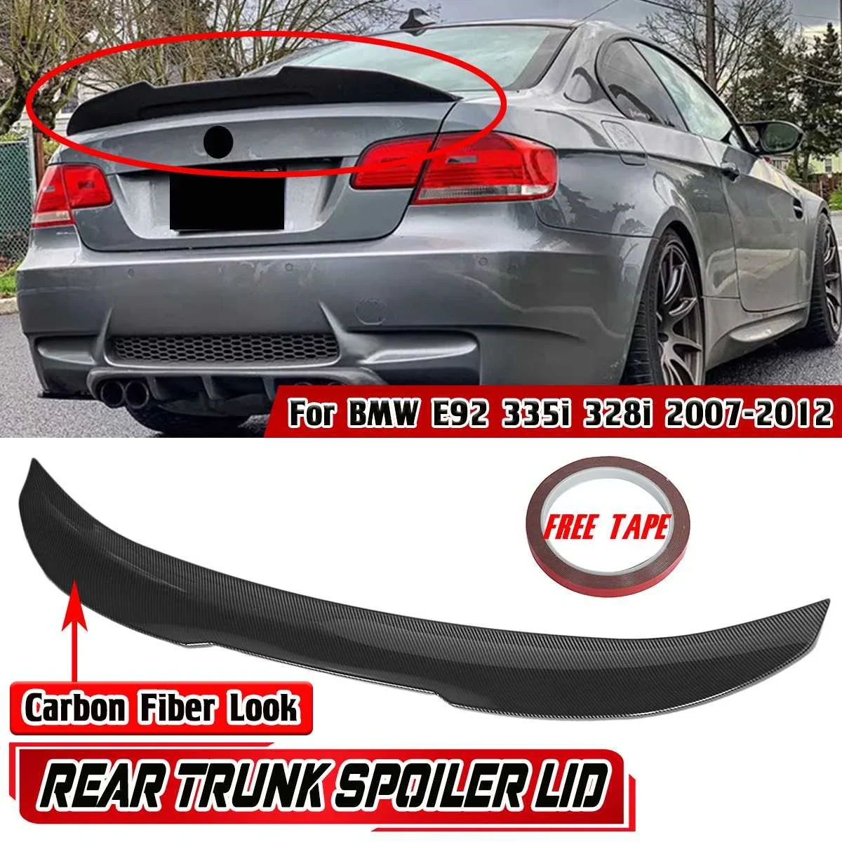 

New PSM Style Car Rear Trunk Boot Lip Spoiler Wing Lid Extension For BMW E92 335i 328i 2007-2012 Car Rear Wing Spoiler Lip ABS