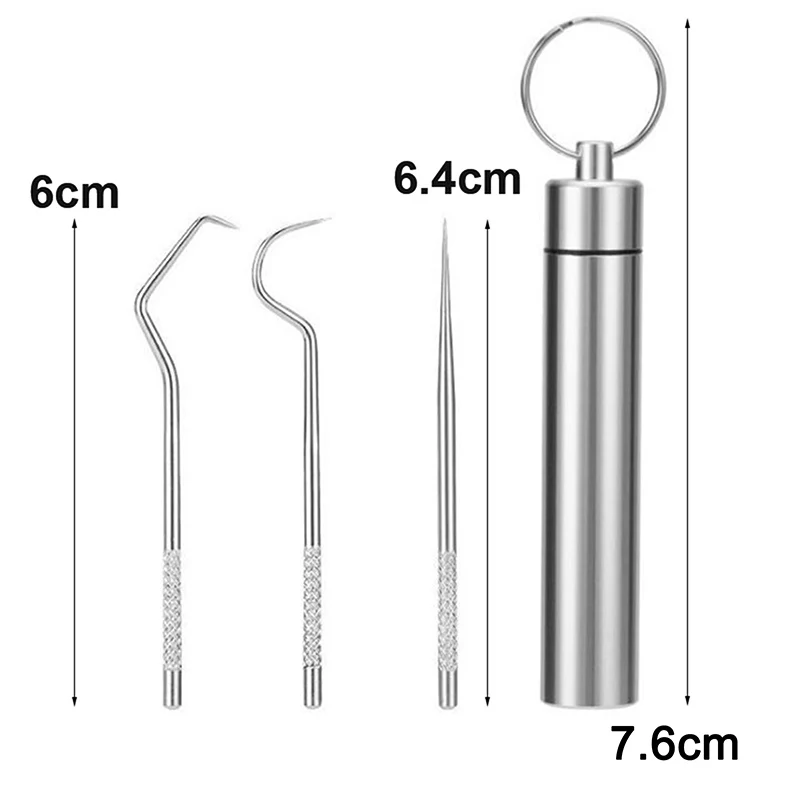 3Pcs/Set Portable Stainless Steel Waterproof Toothpick Holder Outdoor Travel