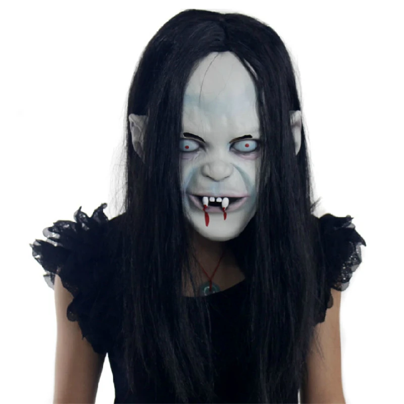 

Halloween Horror Witch Mask Curse Chastity Ghost Mask Horror Pullover Mask Black Haired Zombie Mask
