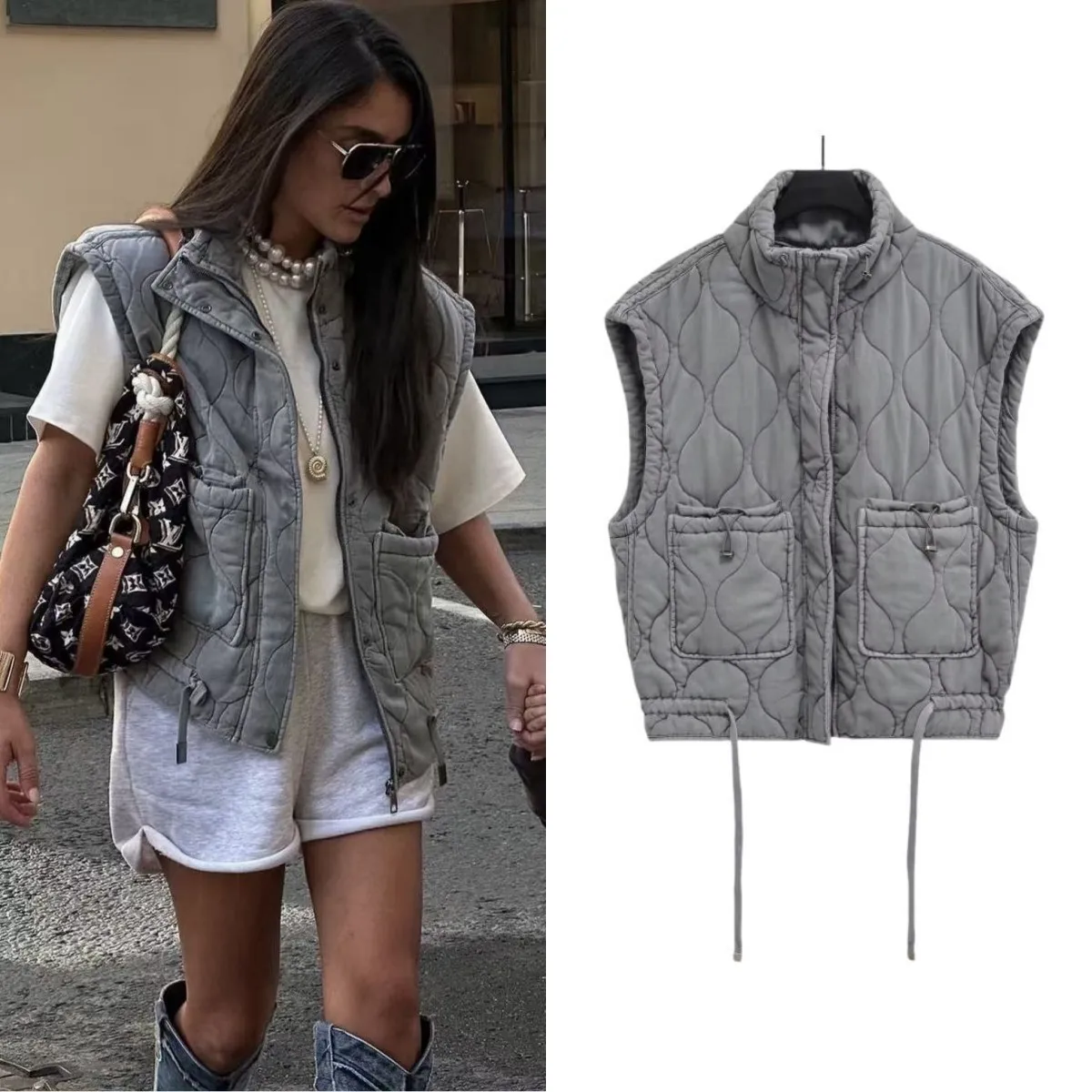 ETJ 2025 autumn new product women's elegant versatile loose version quilted warm vest wash old style sleeveless coat