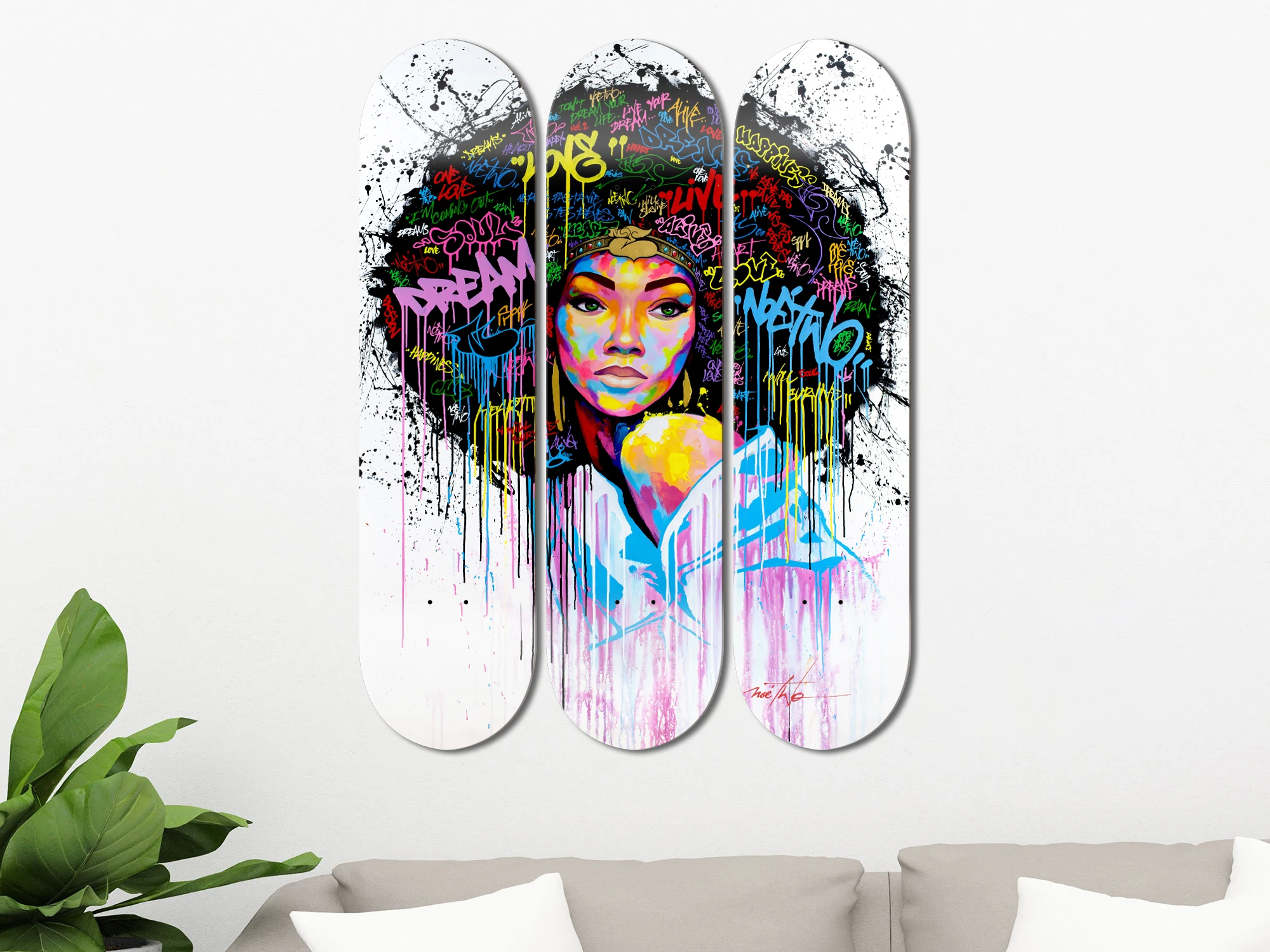 Set of 3pcs Fashion Girl Art Skateboard Wall Art 7-layer Maple Decoration Skateboard Furnish and Decorate for Home Decor