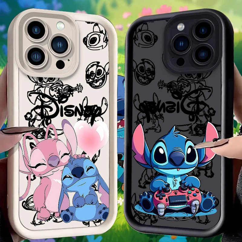 

Чехол Disney Stitch для iPhone 16 E 15 Pro Max 14 Plus 13 12 Mini 11 Pro Max XS X 8 7 SE, противоударная задняя крышка из жидкого силикона