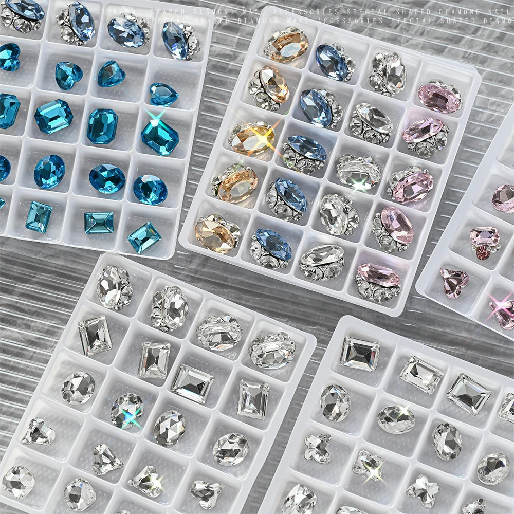 

20Pcs Elegant K9 Glass Sparkle Crystal-Like Nail Pile Diamond Luxury Heart Square Nail Art Rhinestones Gems Nail Stones Charms *