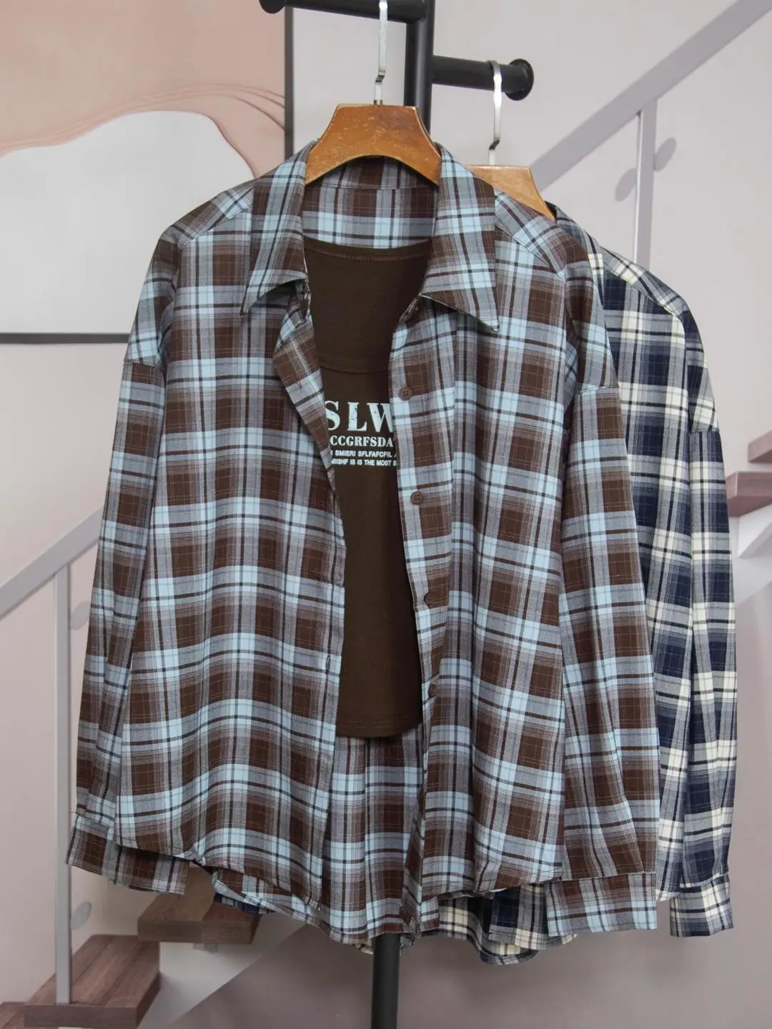 

Casual Loose Plaid Shirt Color Block Slimming Women's Fashion Spring Autumn Two-Piece Set Top Korean Style Long Sleeve Girl's...