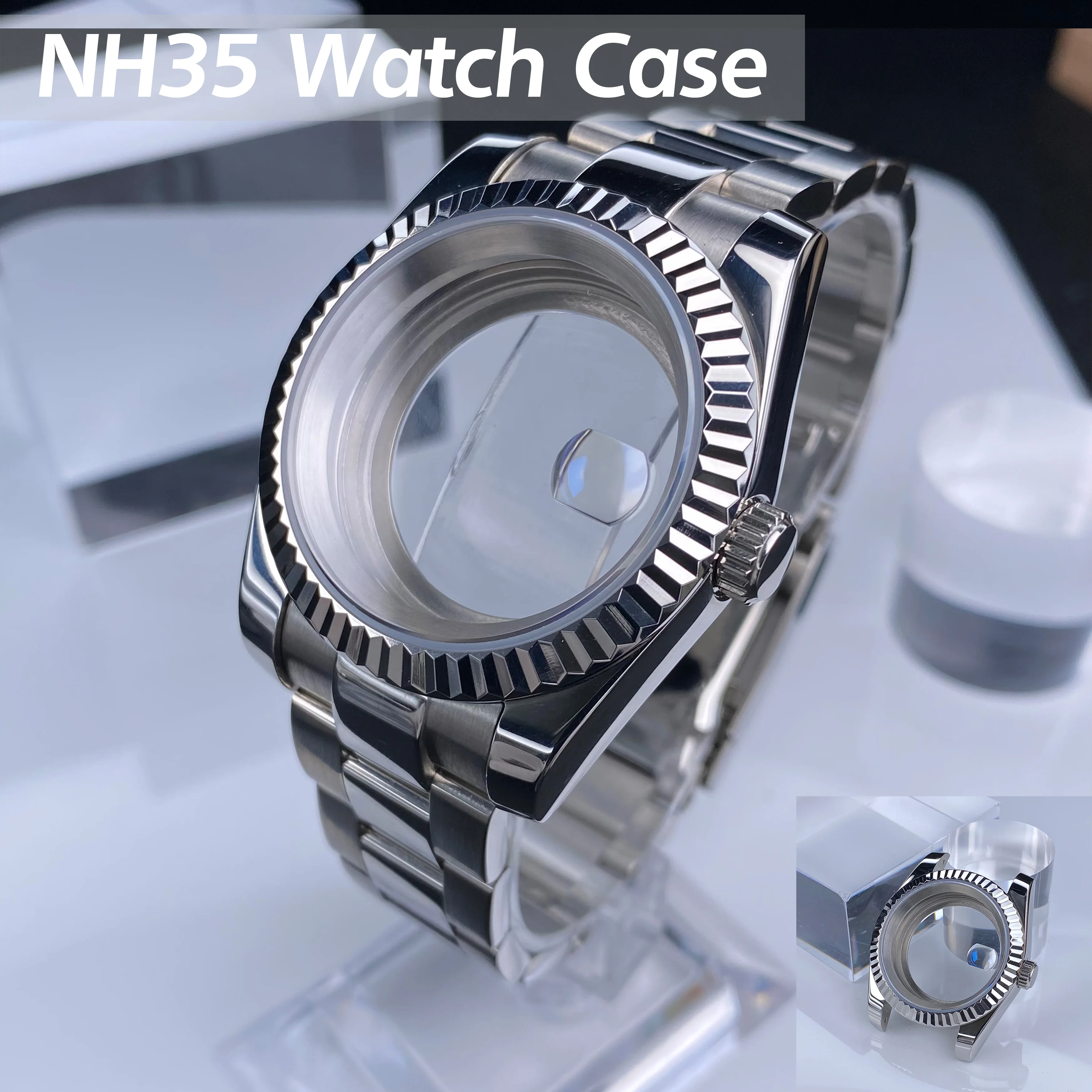 NH35 Watch Case Sliver High Quality Stainless Steel Sapphire Glass Fit 28.5mm Date Dial 20mm Strap width nh35 Movement Case