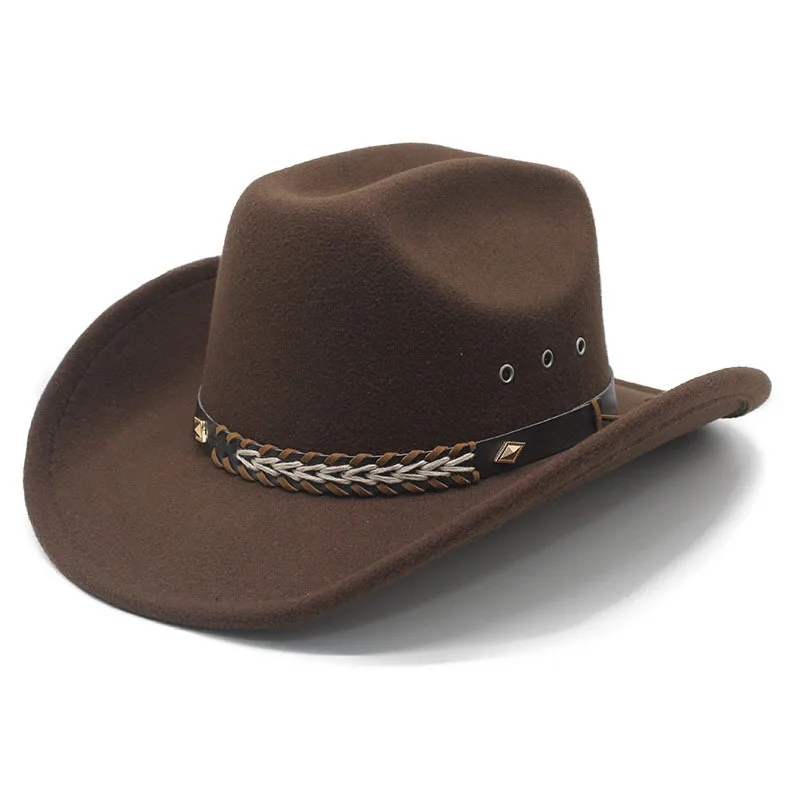 Vintage American Western Cowboy Hat Curved Brim Flat Top Autumn Winter Black Wool British Fashion Top Hat for Men