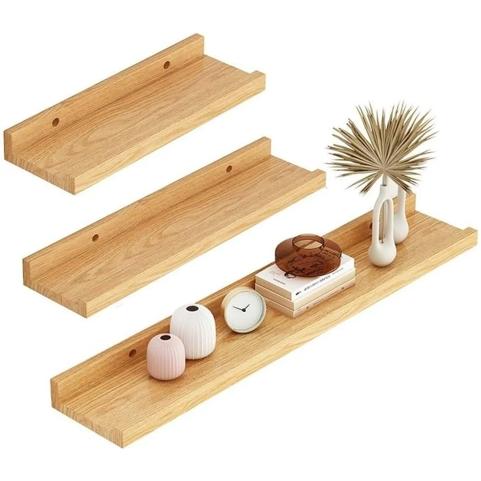 Wooden Wall Shelf Rustic Floating Wall Mount Display Rack Decor For Holiday Gifts For Bathroom Bedroom Living Room Kitchen