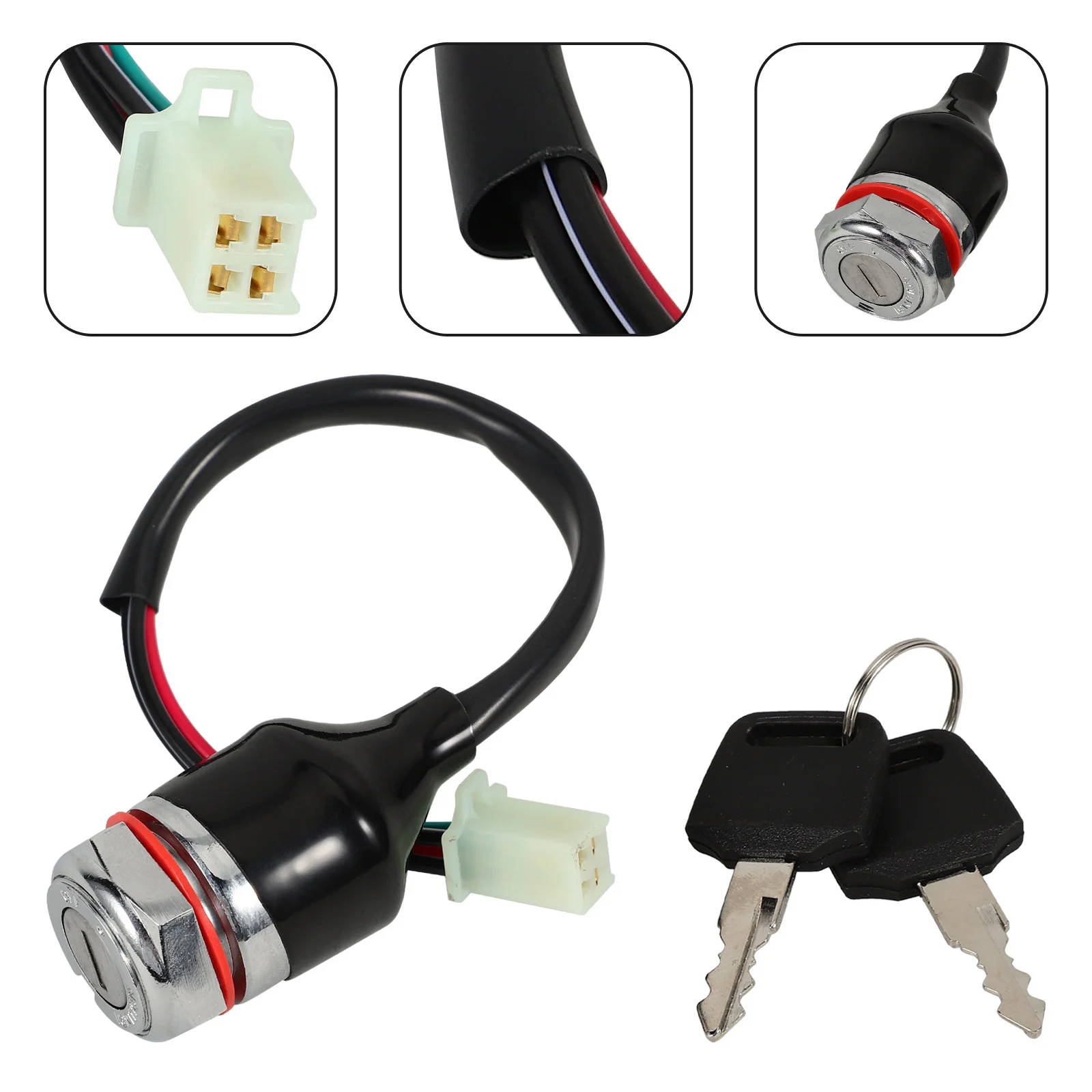 

Atv Motorcycle 4 Wire Ignition Switch Key Replacement Rugged Design Easy Installation Ignition Switch with Key