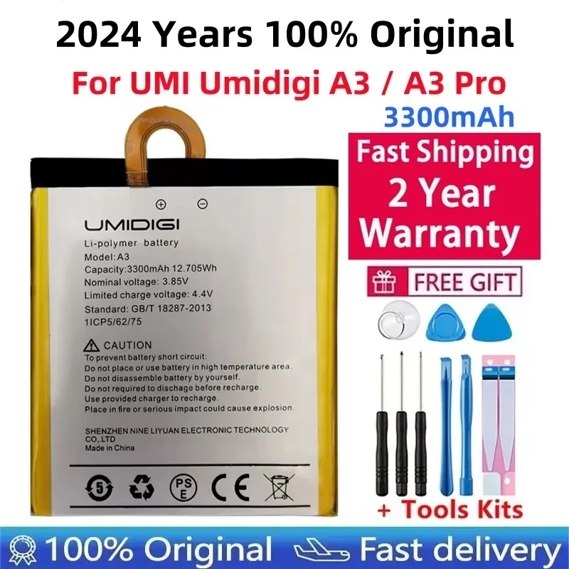 

2024 Years 100% Original 3300mAh Replacement Smart Phone Battery For UMI Umidigi A3 A3 Pro Mobile +Tools Free