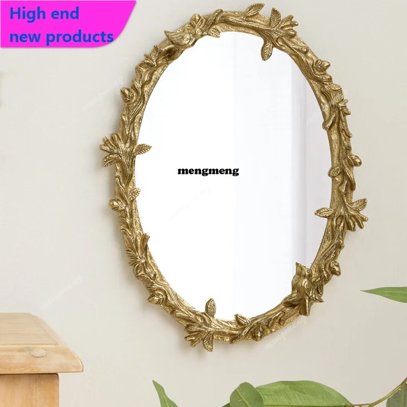 A68European retro nostalgic relief flower mirror  bedroom makeup mirror light luxury wall background decoration bathroom mirror