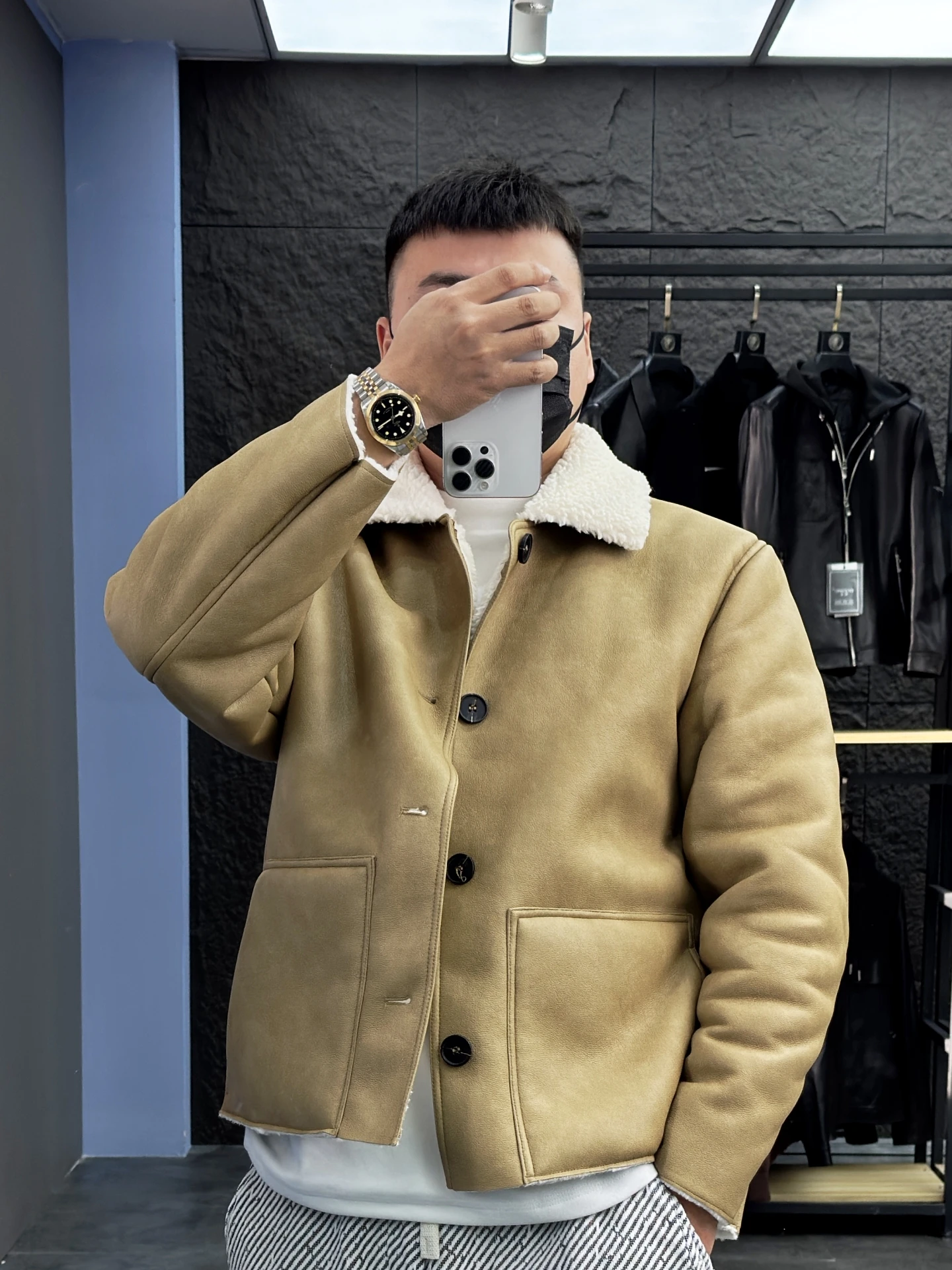 

Thiened Lamb Fur SVIP Cabinet 500, осенне-зимний воротник из искусственной кожи, теплый повседневный мужской костюм-стойка Long Sve