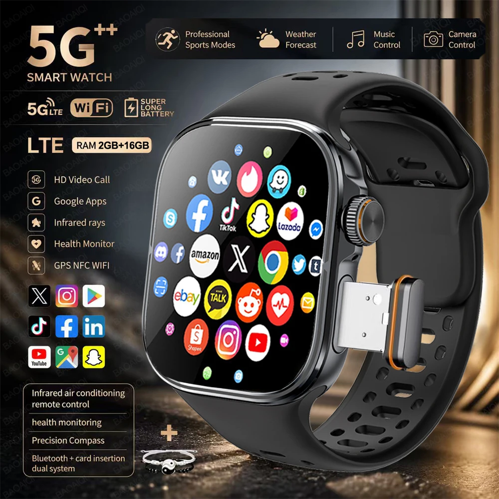 4G/3G Smart Watch 2.06 inch 410*502 AMOLED Screen Video Call 800W HD Camera GPS WIFI Google APPS Download Smartwatch Android 9.0