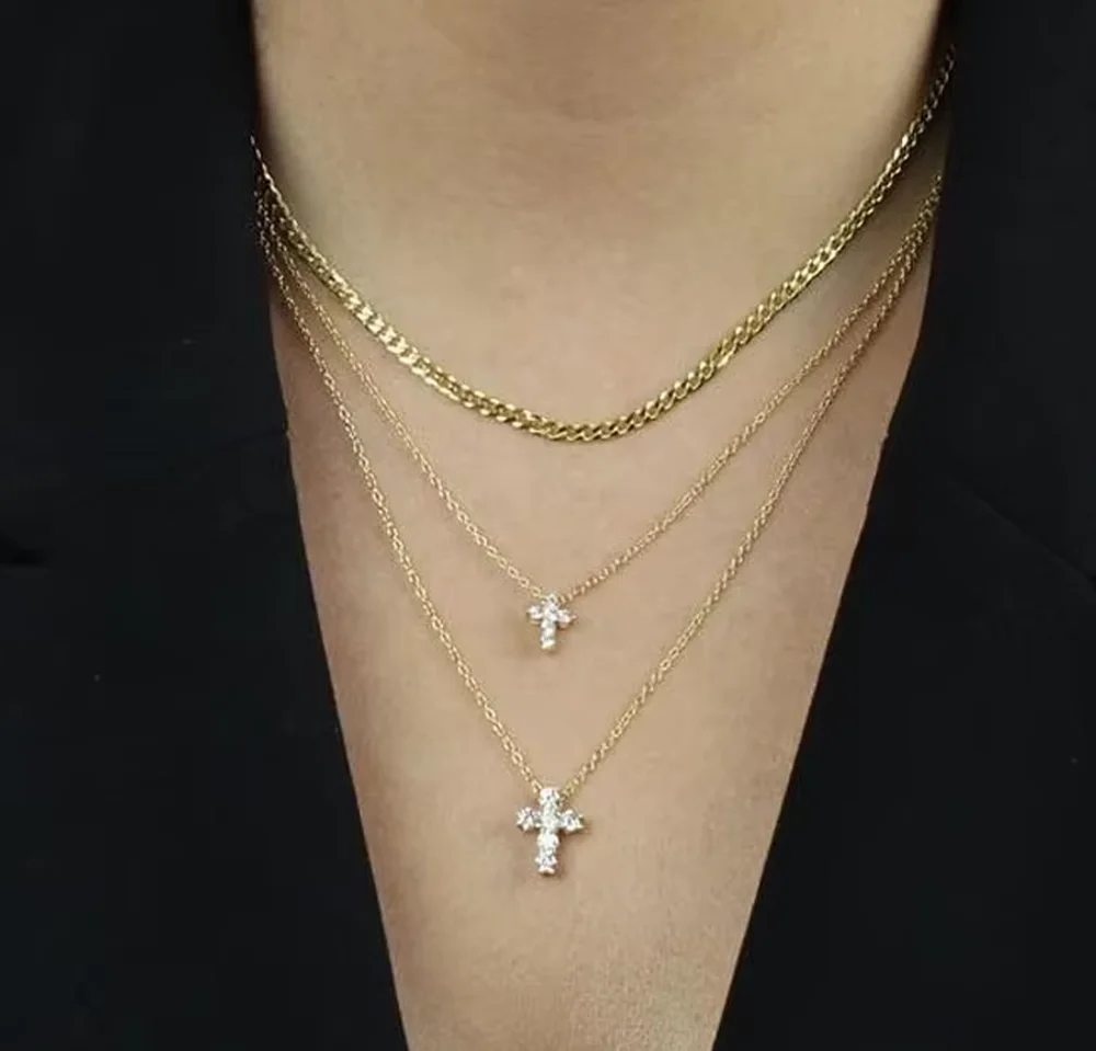 

2025 High Quality 925 Sterling Silver Pave 5A Cz Tiny Cute Cross Pendant Necklaces For Women Mini Charm Bijoux Jewelry