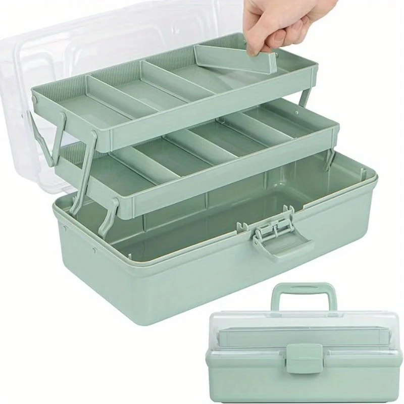 3-Layer Multipurpose Craft Organizers and Storage with Adjustable Dividers, Portable Tackle Box, Folding Art & Craft Case