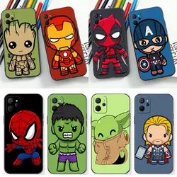 Cartoon Marvel Iron Man Groot Spiderman Yoda Phone Case For OPPO Realme 11 10 9 9I 8 8I 7 6 X50 XT X7 X Pro Plus 5G Black Cover