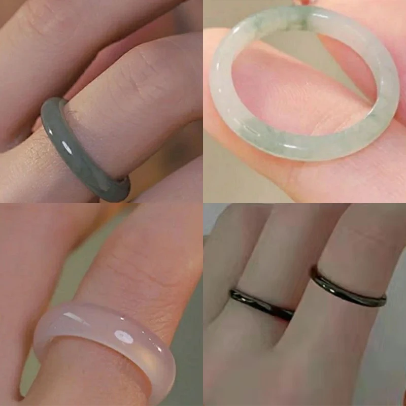 Fashion Non-fading Vegetarian Ring Imitation Jade Thin Ring For Woman Vintage Jewelry Girls Accessories Gifts