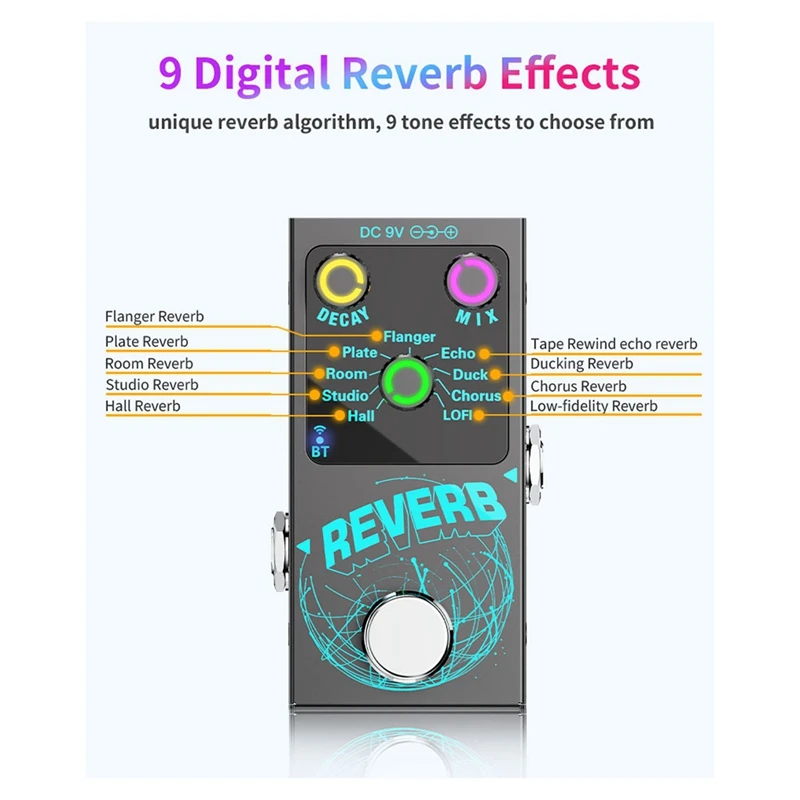 New Bluetooth 5.4 Effector Guitar Reverb Effector Single-Block Reverb Effector Reverb Colorful Visual Light