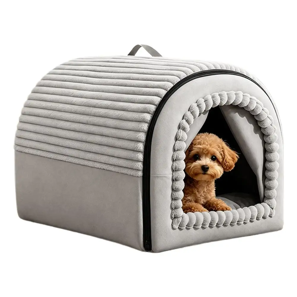 Winter Warm Enclosed Cat Bed Cave House with Curtain Portable Pet Tent Nest for Small Dogs Kittens Pet Hut with Handle