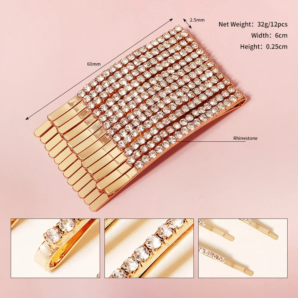 Shiny Rhinestone Metal Hair Clips For Women Fashion Simple Gold Silver Color Hairpins Girls Hair Accessories Hairgrips Jewelry