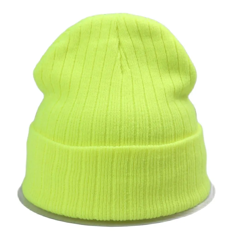 Snug Fit Ladies Knit Hats Winter Beanies Plain Neon Yellow Men\'s Skullies Stretch Soft Acrylic Pink Lt.purple