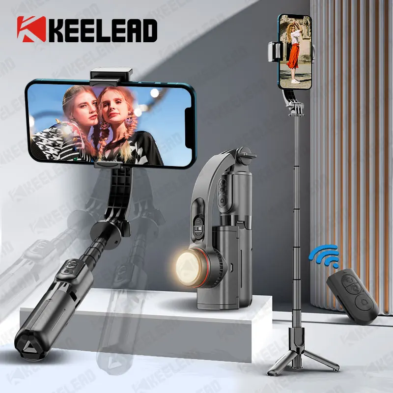 Gimbal Selfie Stick Tripod with Light,Gimbal Stabilizer for Mobile Phone with Wireless Bluetooth,Stand for Live Video Phone