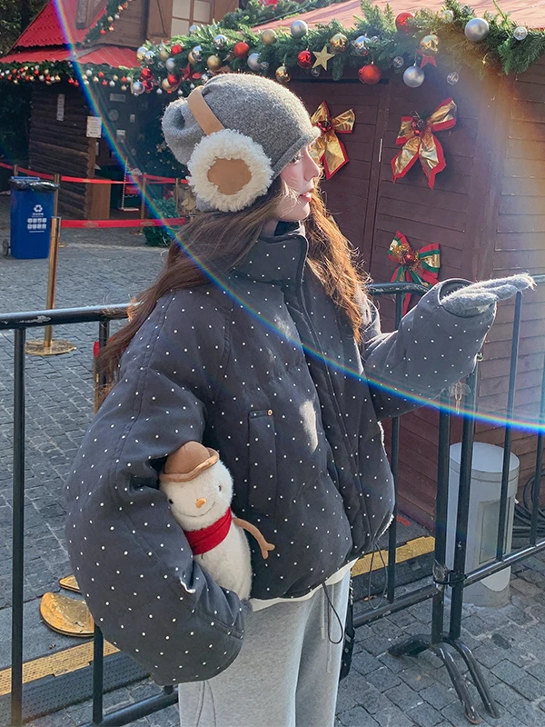 ay 水玉模様スタンドカラー オルト レディース ダウンジャケット カジュアル スリ 冬用コート シエンデッド アンチエイジング レジャー アウターウェア