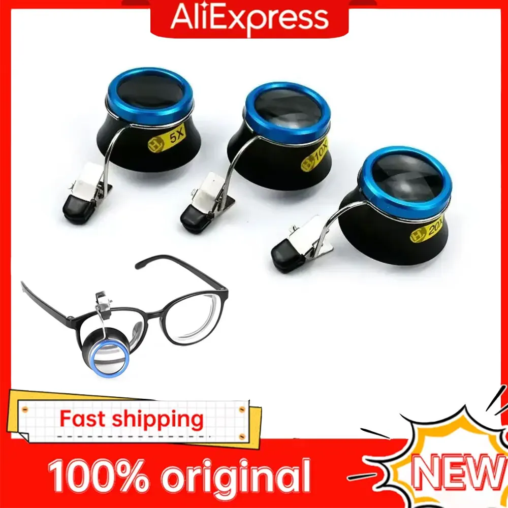 Watch Repair Magnifier With Clip on Glasses 5X 10X 20X Magnifying Eye Loupe for Watchmaker Opening Repair Watch Tools