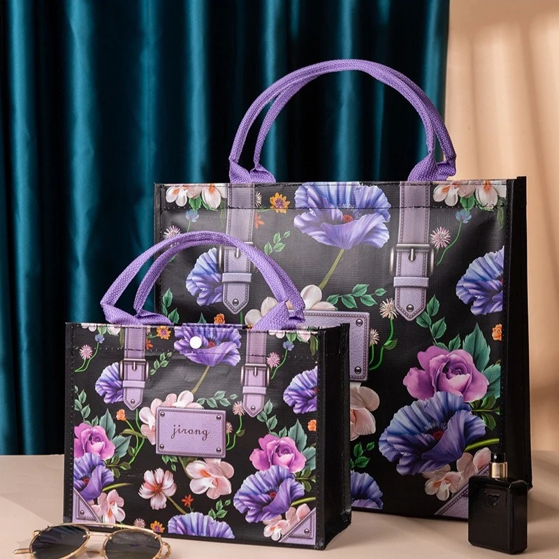 Большая вместительная сумка для покупок, прочная женская сумка-тоут, однотонная плотная ткань, эко-сумка с цветком розы, многоразовая сумка, дорожная сумка для хранения