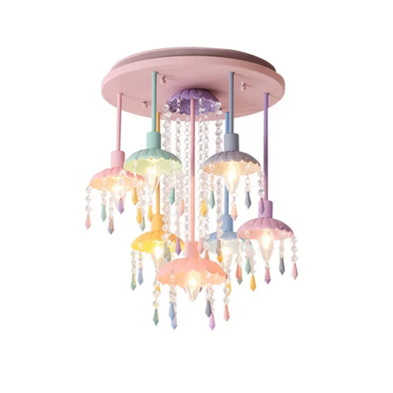 Children's Ceiling Light Modern Creative Macaron Umbrella Decorative Lamp Crystal Bedroom Pendant Chandelier Indoor Lighting