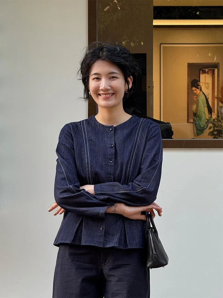 

Langqing Cotton Linen Jaet Women's Slim Fit Waist Cinched ort irt Casual Sle Spring New Arrival Pure Color Button Clo...